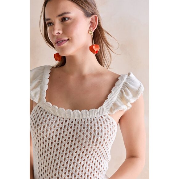 Franchesca's Bess Ruffle Strap Crochet Midi Dress in Cream - Size M - Picture 6 of 8